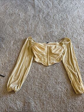 Women’s Cropped Corset Blouse in Pale Yellow